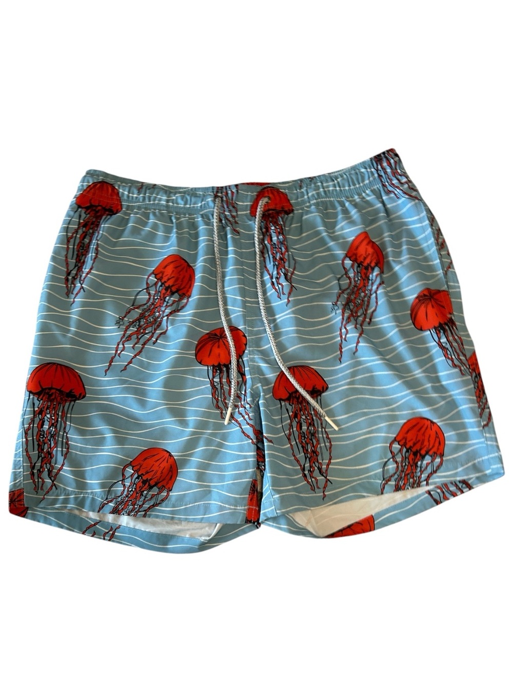 Rainforest Swim Trunks Tag Large Fit Med Quick Dry 4-Way Stretch Blue Jellyfish